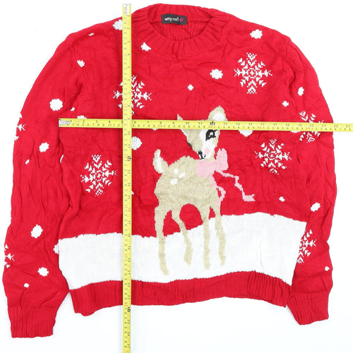 Why Not? Women Red Christmas Deer Knit Jumper Size 4
