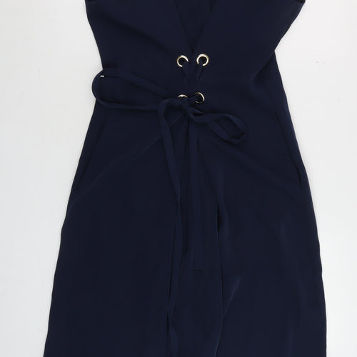 Linea Women Blue Size 16 Sleeveless Belted Wrap Dress
