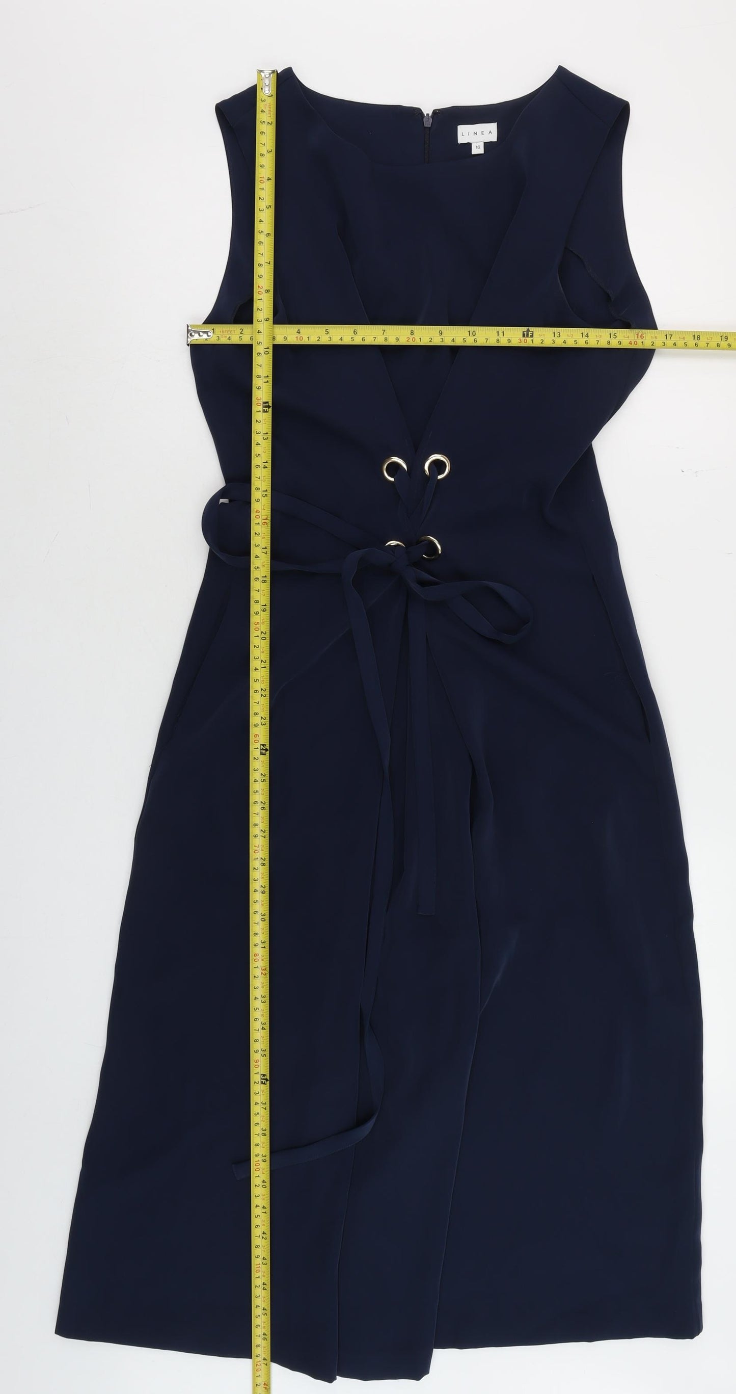 Linea Women Blue Size 16 Sleeveless Belted Wrap Dress