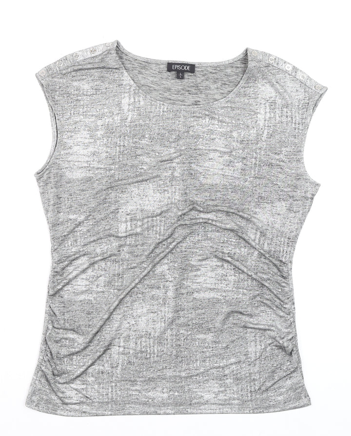 Episode Women's Grey Sleeveless Crew Neck Stretch Jersey T-Shirt Size L