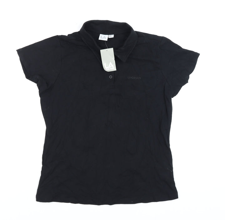 LA Gear Womens Black Polo Shirt UK 14 Collared Short Sleeve Cotton Blend