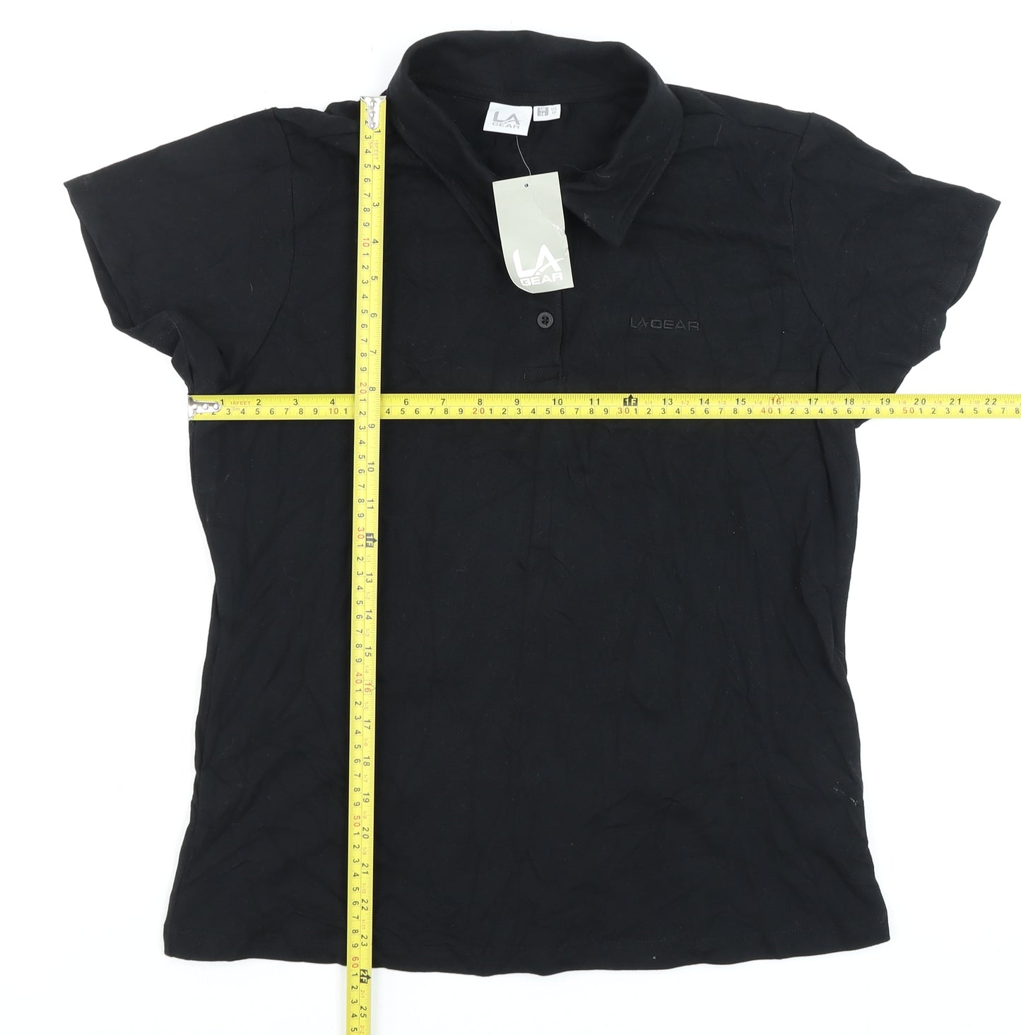 LA Gear Womens Black Polo Shirt UK 14 Collared Short Sleeve Cotton Blend