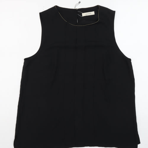 Oasis Women Black Sleeveless Pleated Chiffon Blouse Size 16