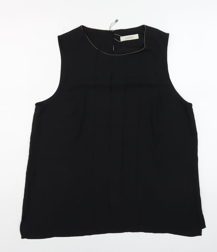 Oasis Women Black Sleeveless Pleated Chiffon Blouse Size 16