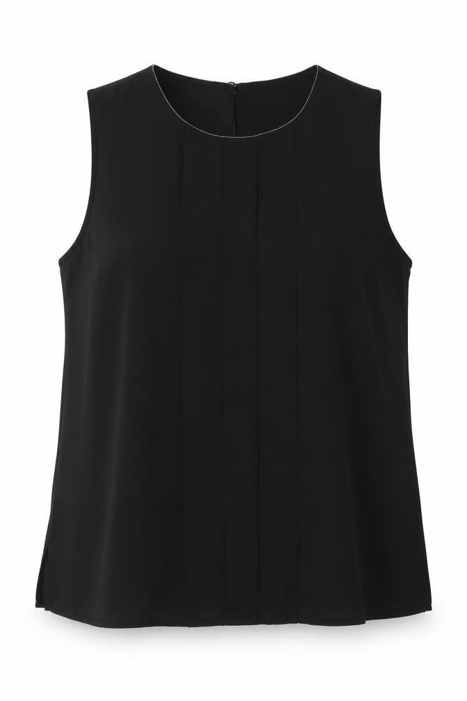 Front view of Oasis Women Black Sleeveless Pleated Chiffon Blouse, size 16