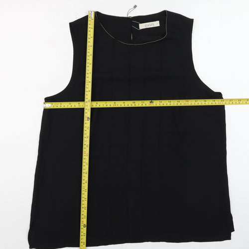 Oasis Women Black Sleeveless Pleated Chiffon Blouse Size 16