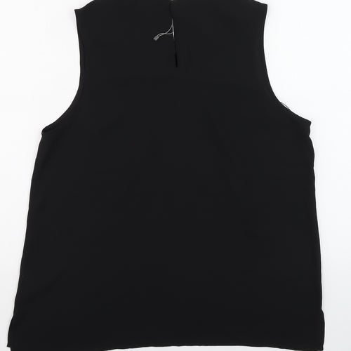 Oasis Women Black Sleeveless Pleated Chiffon Blouse Size 16