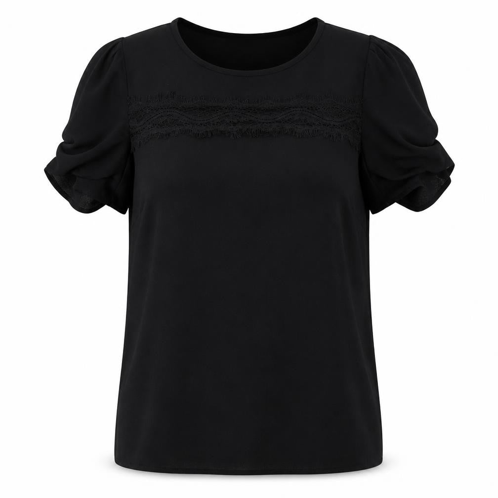 Front view of Next Women Black Puff Sleeve Blouse, size 16, Short Sleeve