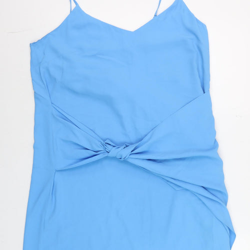 River Island Women’s Blue Slip Dress Size 16 V-Neck Knot Detail