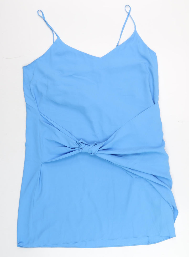 River Island Women’s Blue Slip Dress Size 16 V-Neck Knot Detail