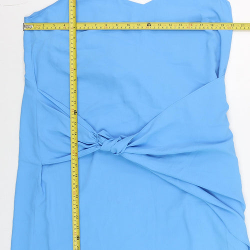 River Island Women’s Blue Slip Dress Size 16 V-Neck Knot Detail