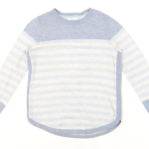 Mantaray Women Blue Striped Crew Neck Cotton Linen Jumper Size 10