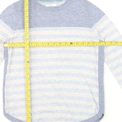 Mantaray Women Blue Striped Crew Neck Cotton Linen Jumper Size 10