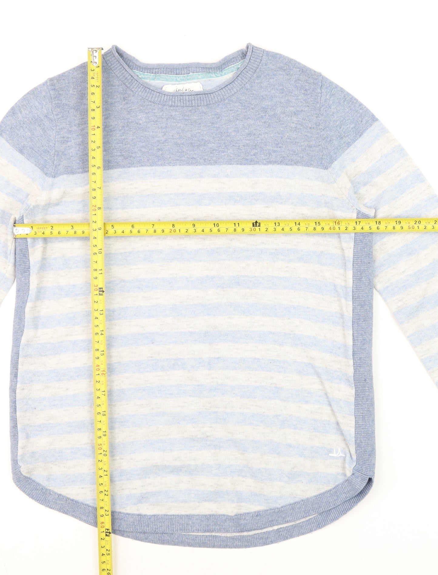 Mantaray Women Blue Striped Crew Neck Cotton Linen Jumper Size 10