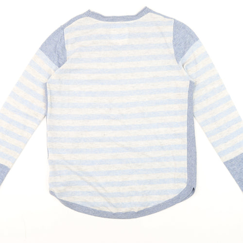 Mantaray Women Blue Striped Crew Neck Cotton Linen Jumper Size 10