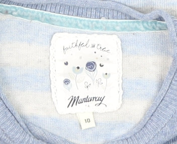 Mantaray Women Blue Striped Crew Neck Cotton Linen Jumper Size 10
