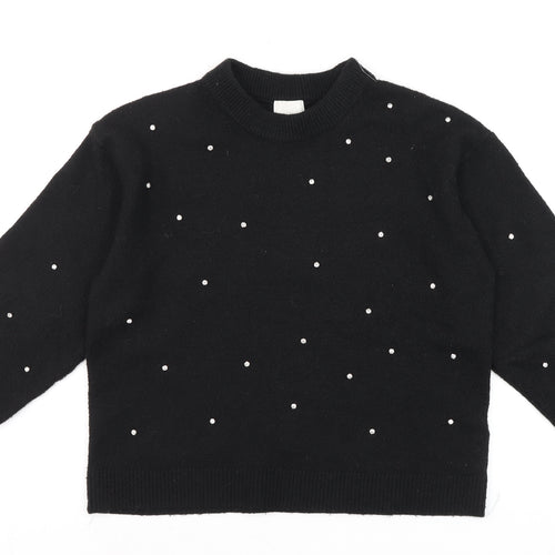 H&M Women's Black Beaded Crew Neck Knit Jumper XS