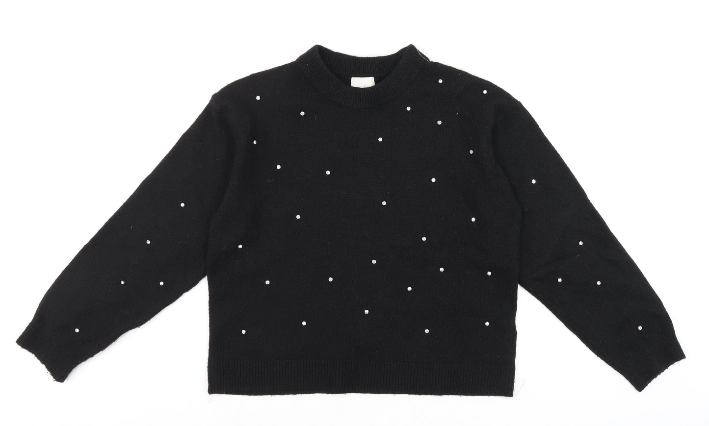 H&M Women's Black Beaded Crew Neck Knit Jumper XS