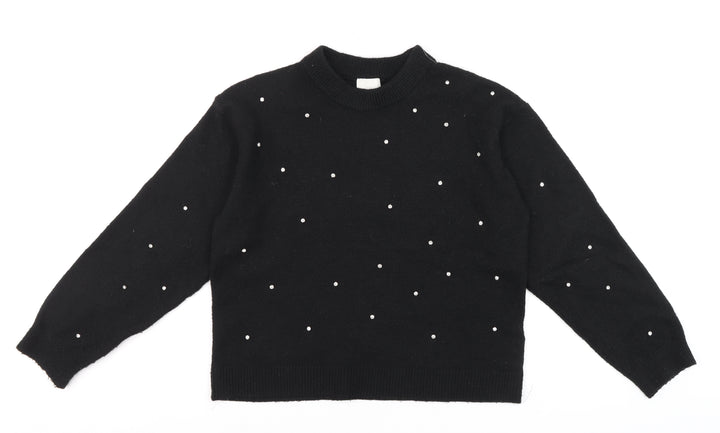H&M Women's Black Beaded Crew Neck Knit Jumper XS