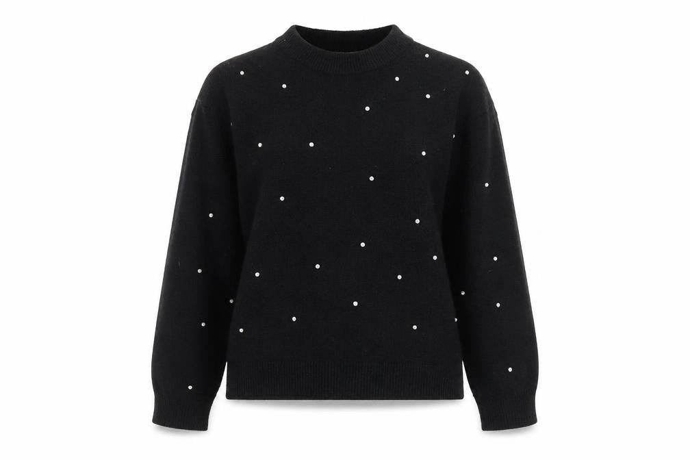 Front view of H&M Women's Black Beaded Crew Neck Knit Jumper XS