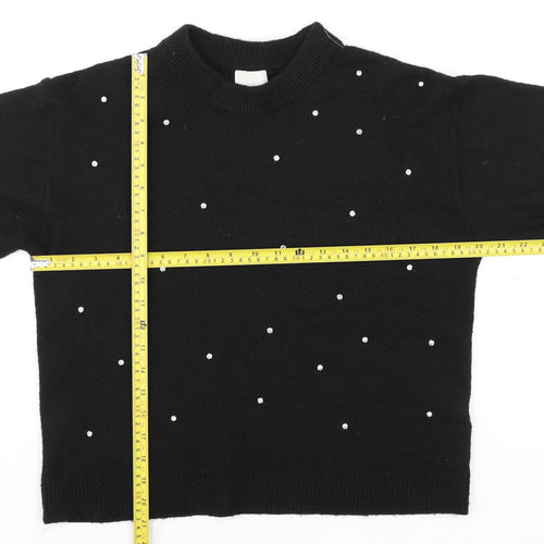 H&M Women's Black Beaded Crew Neck Knit Jumper XS