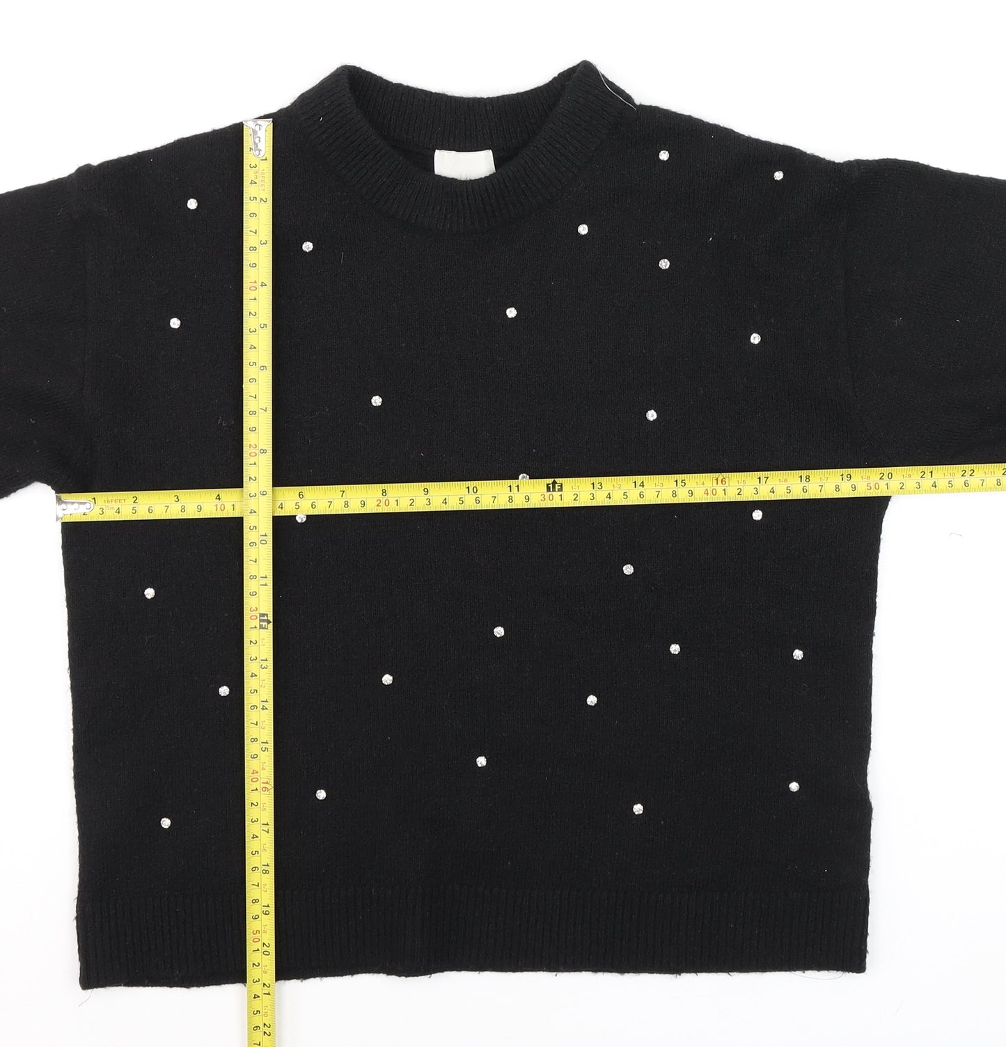 H&M Women's Black Beaded Crew Neck Knit Jumper XS