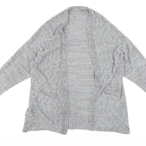 Mango Women’s Grey Knit Cardigan Size S Open Front Pockets Casual