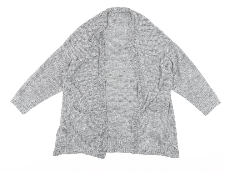 Mango Women’s Grey Knit Cardigan Size S Open Front Pockets Casual