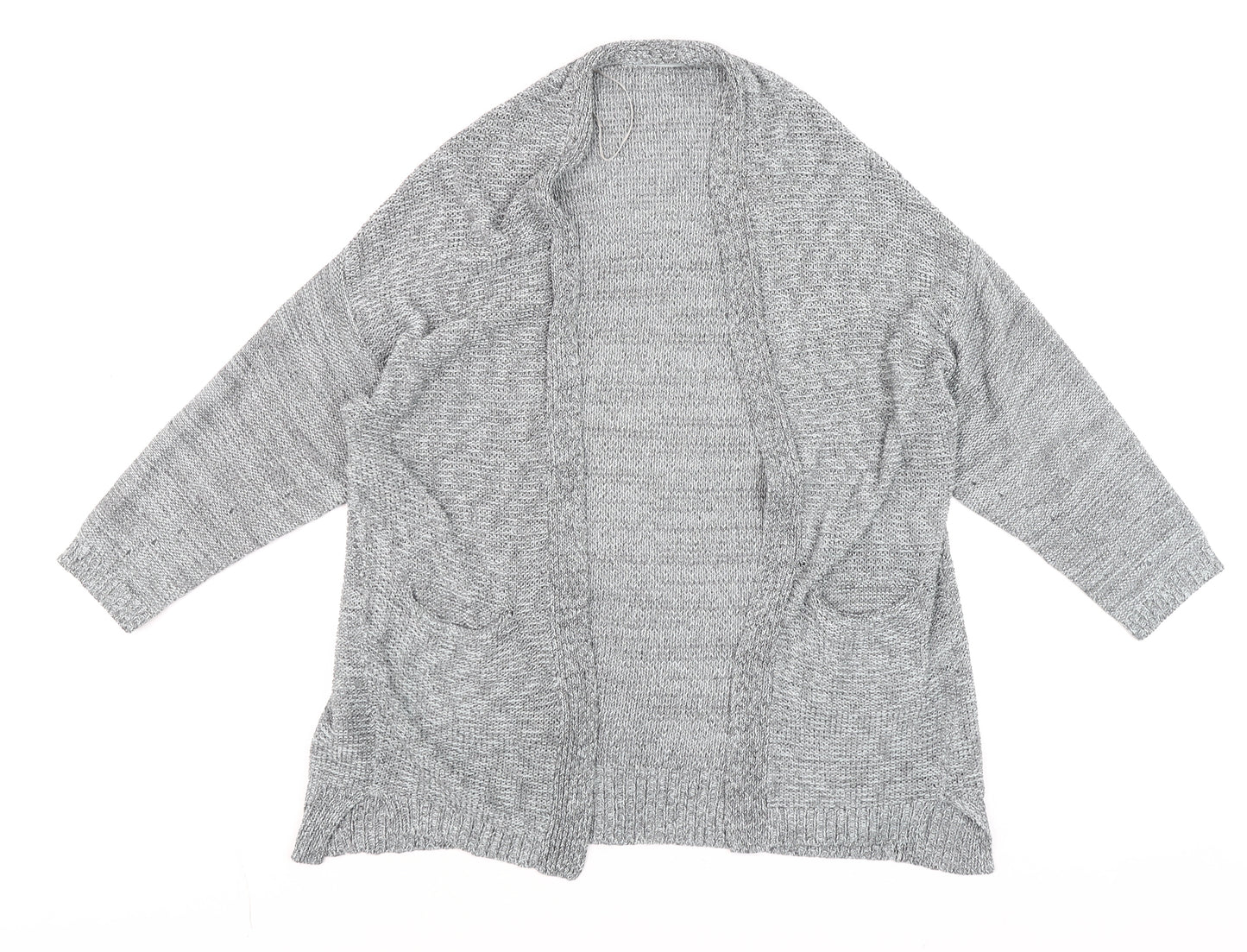 Mango Women’s Grey Knit Cardigan Size S Open Front Pockets Casual