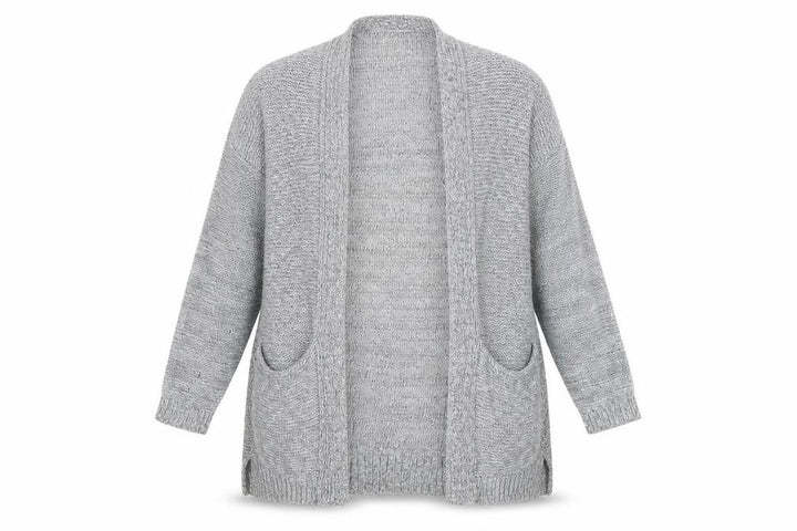 Mango Women’s Grey Knit Cardigan Size S Open Front Pockets Casual