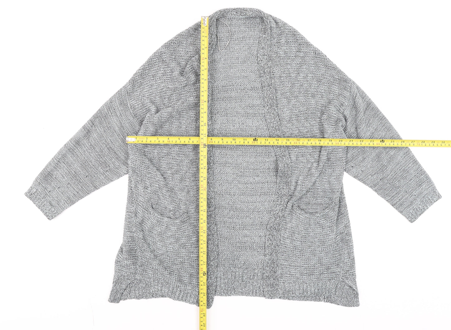 Mango Women’s Grey Knit Cardigan Size S Open Front Pockets Casual