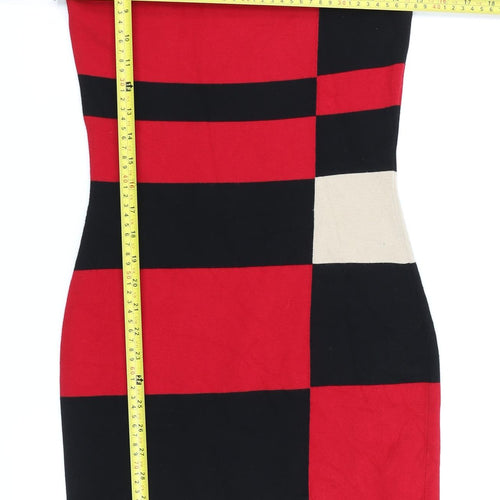 Phase Eight Women Red Black Beige Bodycon Knit Dress Size 8