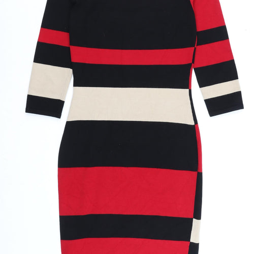 Phase Eight Women Red Black Beige Bodycon Knit Dress Size 8
