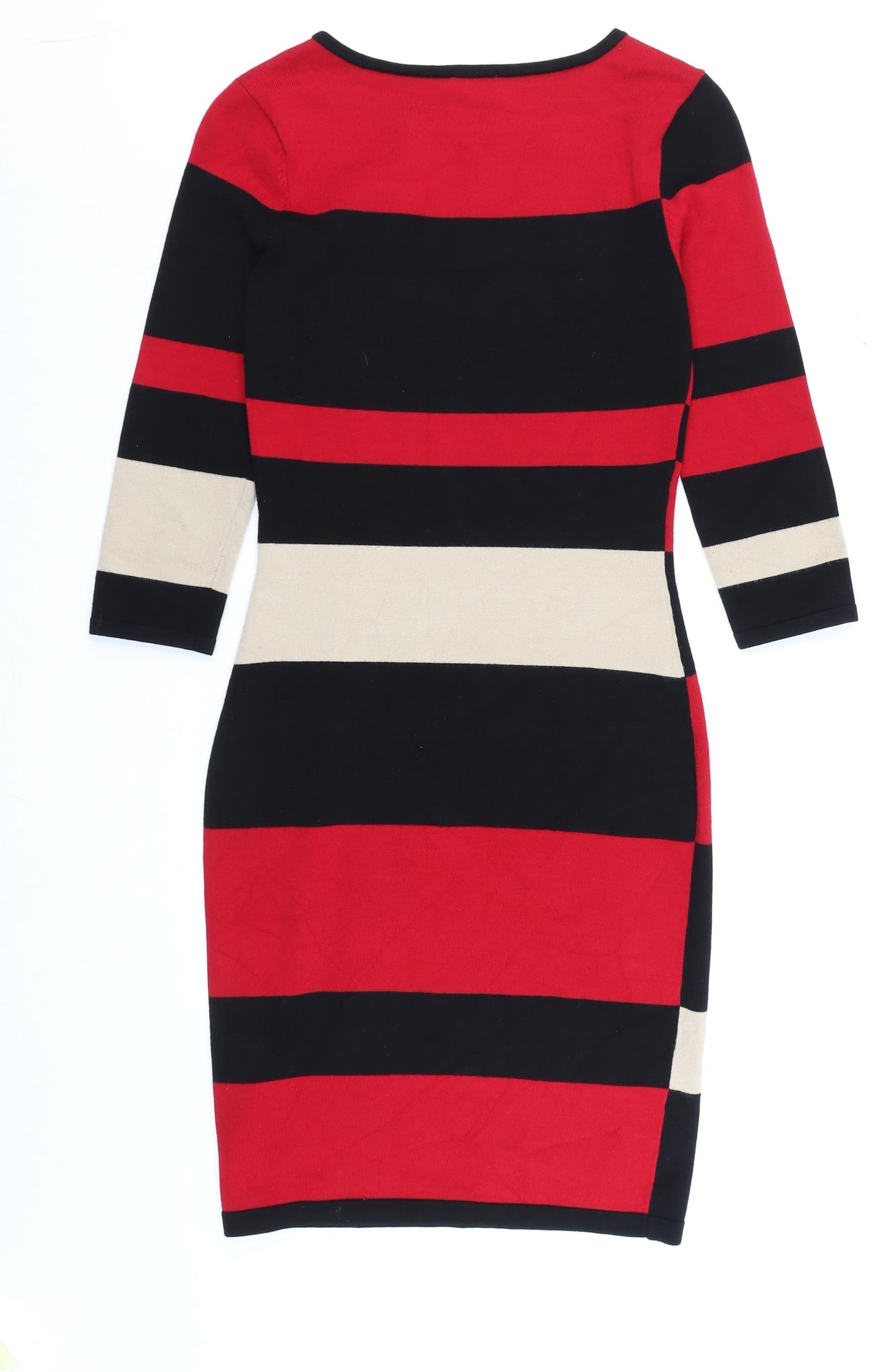 Phase Eight Women Red Black Beige Bodycon Knit Dress Size 8