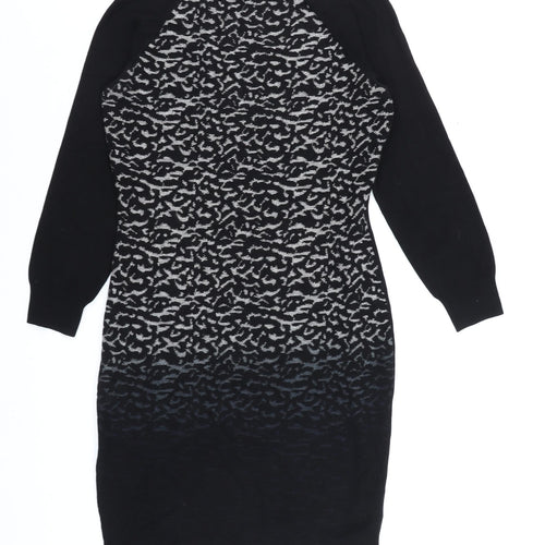 Karen Millen Women Black Animal Print Knit Bodycon Dress Size 12