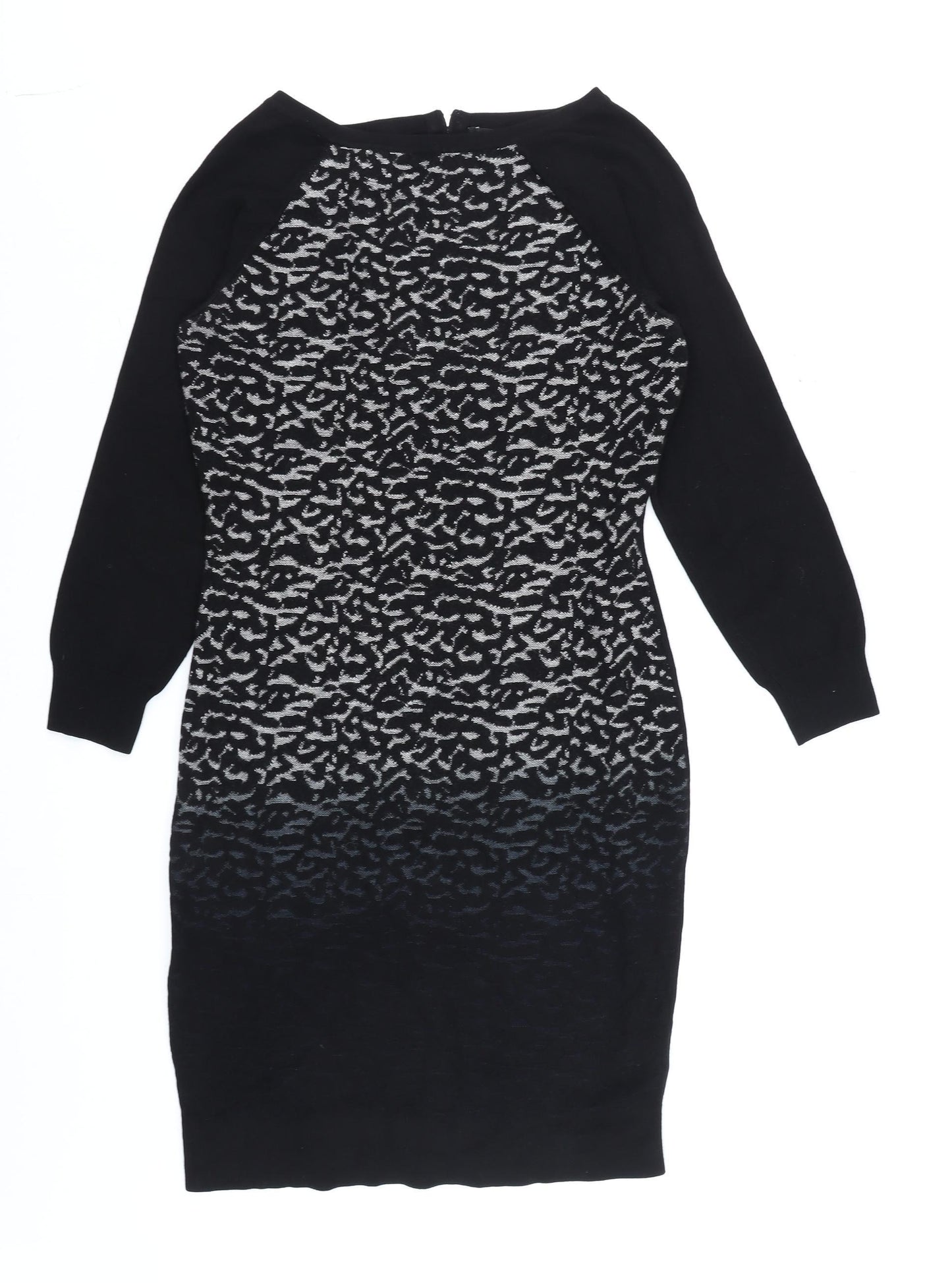 Karen Millen Women Black Animal Print Knit Bodycon Dress Size 12