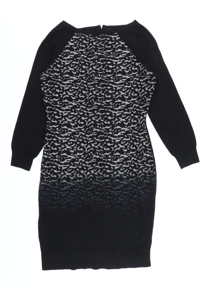 Karen Millen Women Black Animal Print Knit Bodycon Dress Size 12