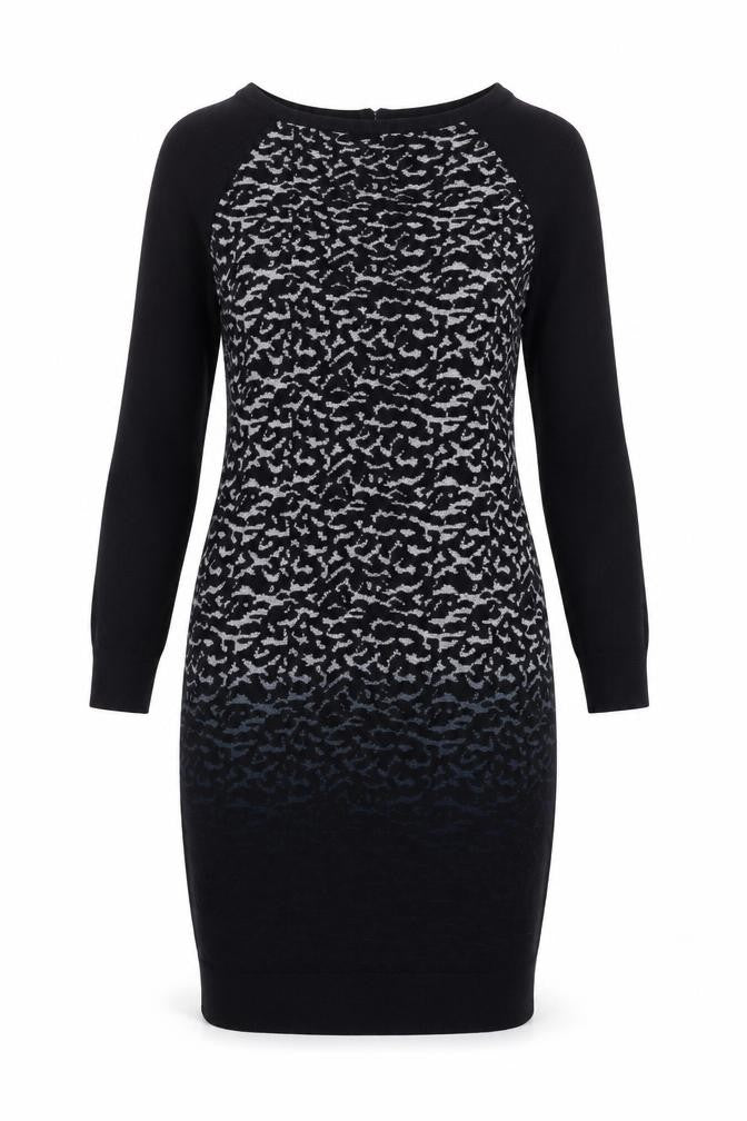 Karen Millen Women Black Animal Print Knit Bodycon Dress Size 12