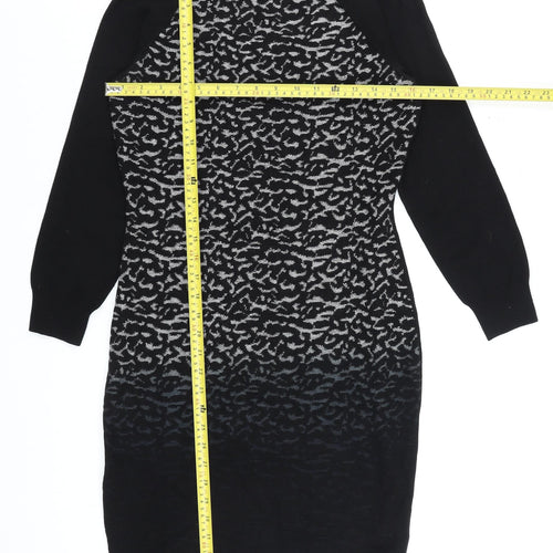 Karen Millen Women Black Animal Print Knit Bodycon Dress Size 12