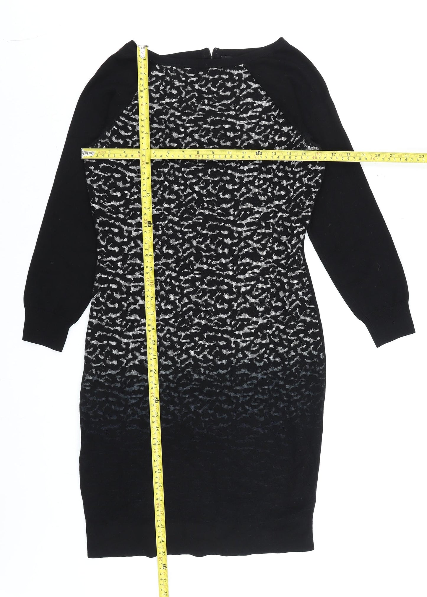 Karen Millen Women Black Animal Print Knit Bodycon Dress Size 12