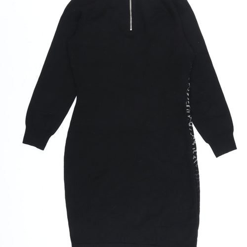 Karen Millen Women Black Animal Print Knit Bodycon Dress Size 12