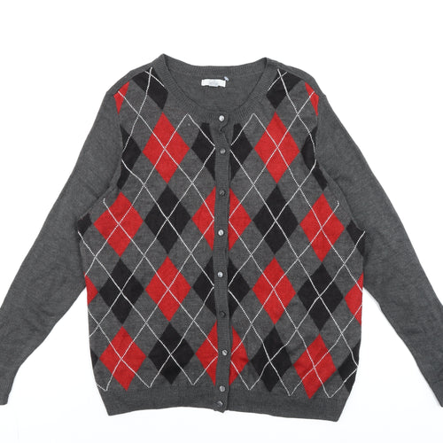 Croft & Barrow Men's Grey Argyle Cardigan 2XL Acrylic Knit