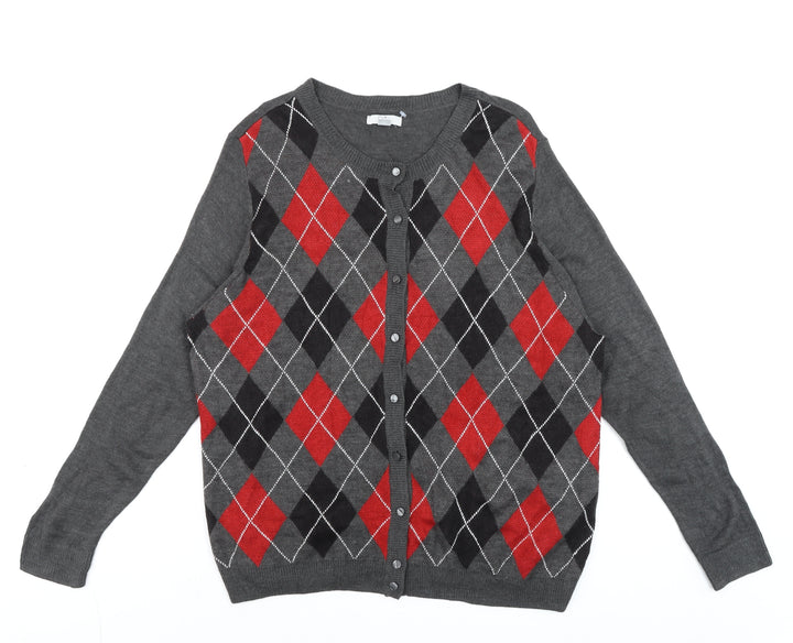 Croft & Barrow Men's Grey Argyle Cardigan 2XL Acrylic Knit