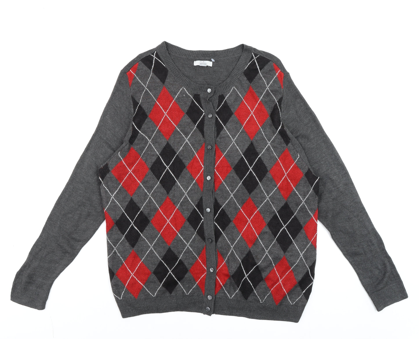 Croft & Barrow Men's Grey Argyle Cardigan 2XL Acrylic Knit
