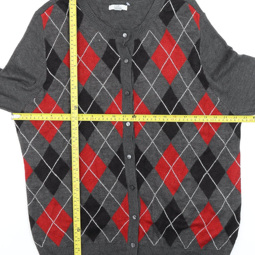 Croft & Barrow Men's Grey Argyle Cardigan 2XL Acrylic Knit