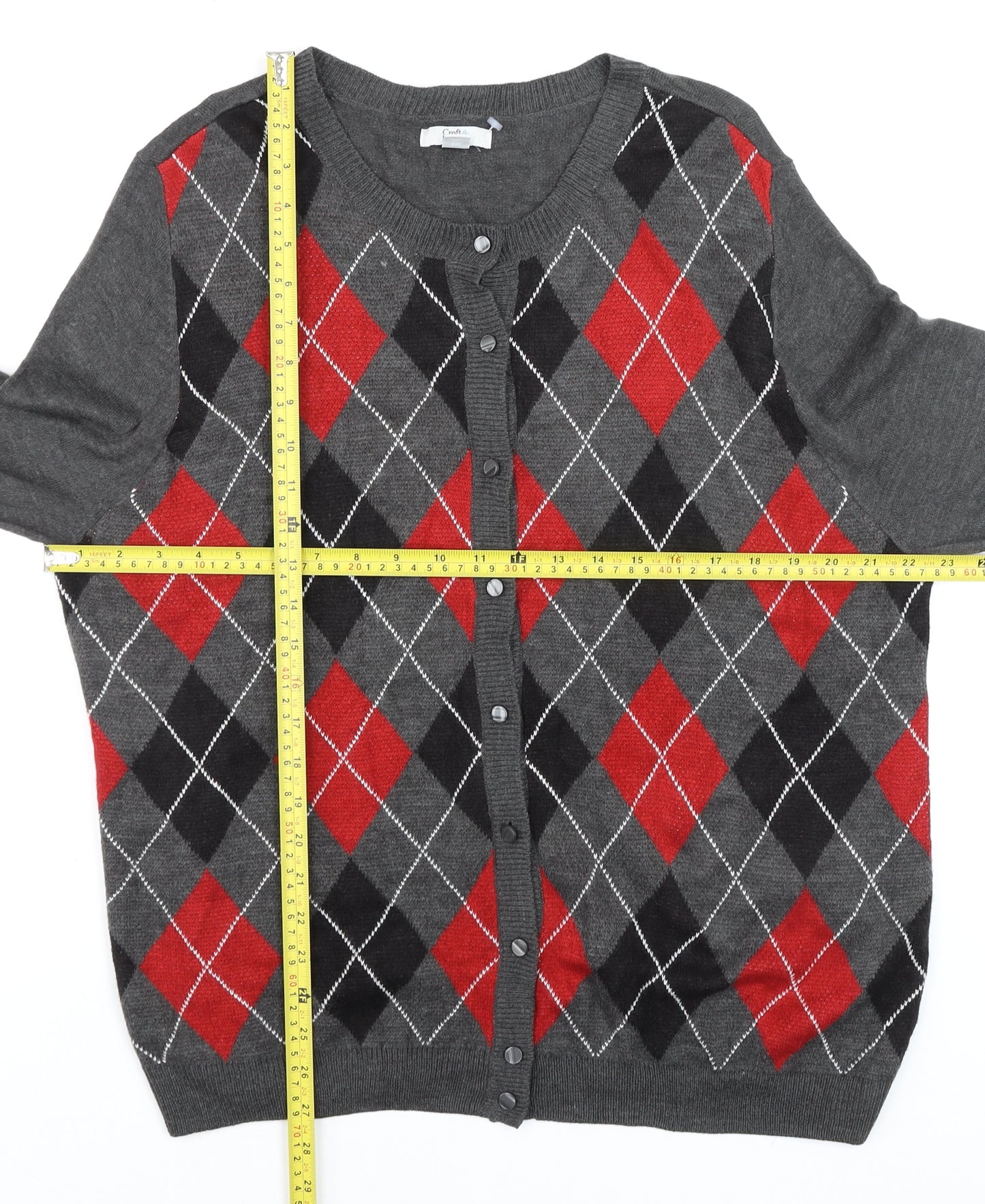 Croft & Barrow Men's Grey Argyle Cardigan 2XL Acrylic Knit