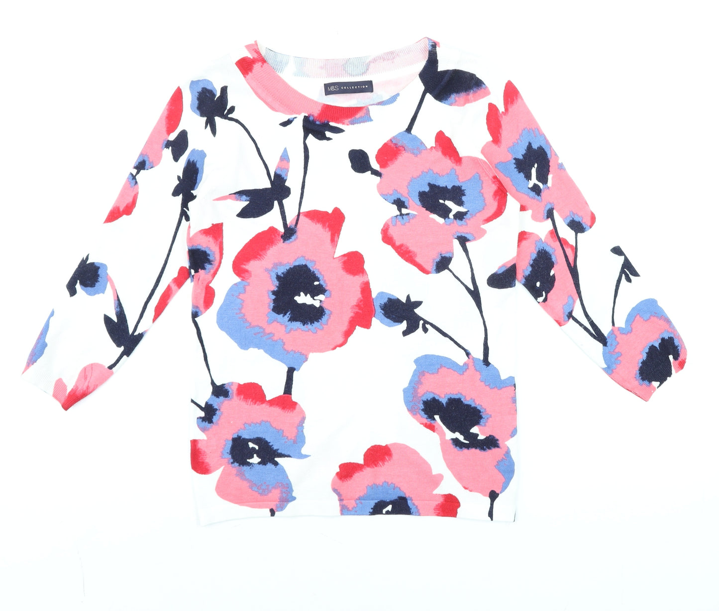 Marks and Spencer Women's Multicoloured Floral 3/4 Sleeve Jersey T-Shirt UK 8