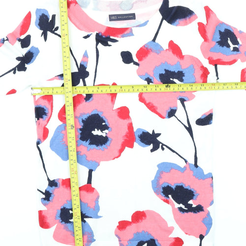 Marks and Spencer Women's Multicoloured Floral 3/4 Sleeve Jersey T-Shirt UK 8