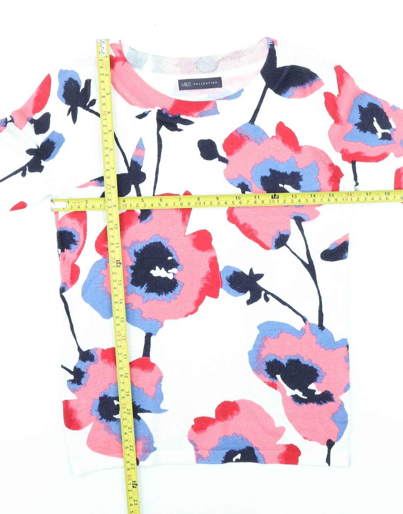 Marks and Spencer Women's Multicoloured Floral 3/4 Sleeve Jersey T-Shirt UK 8