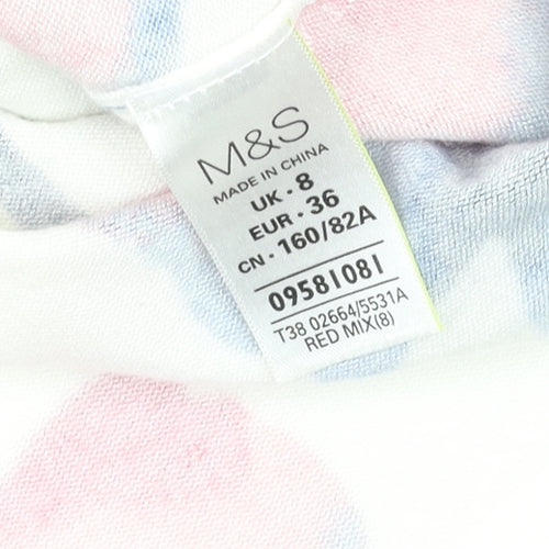 Marks and Spencer Women's Multicoloured Floral 3/4 Sleeve Jersey T-Shirt UK 8